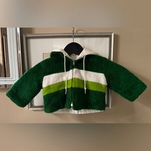 Vintage early 70s Green and White Fuzzy Hooded Jacket